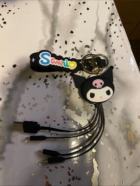 Sanrio Kuromi Black Keychain Charger with Multicolor Logo Strap